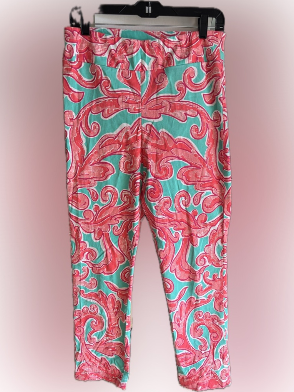 Barbara Erickson Printed Pants Size 12 | Pink & Teal Statement Pants